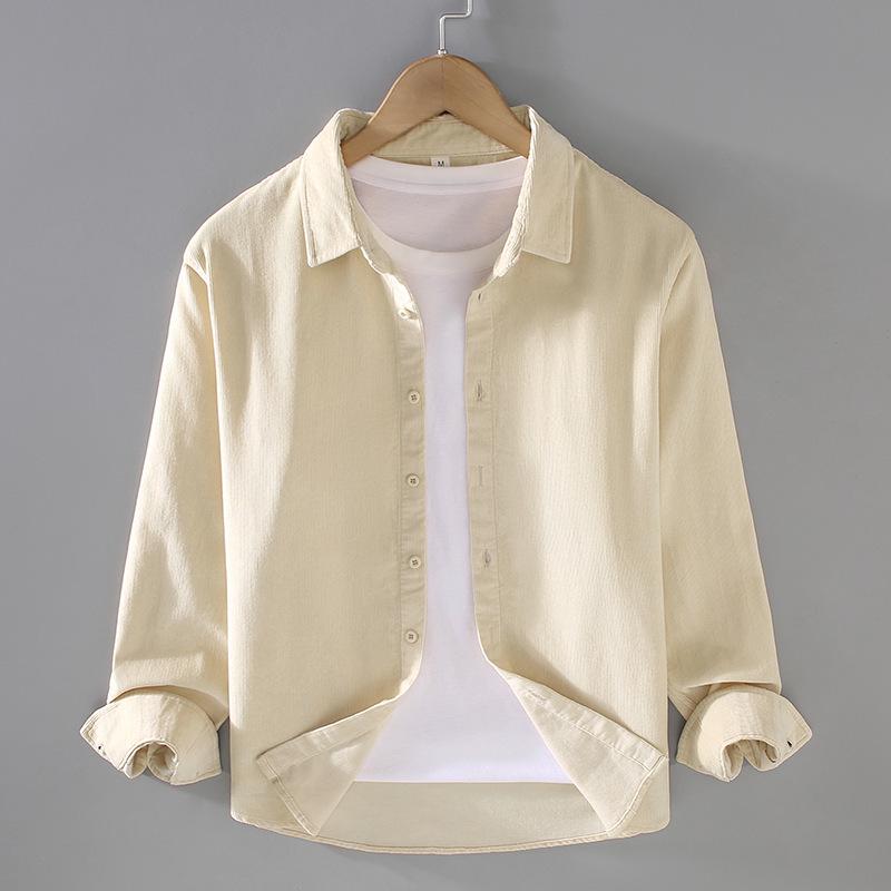 Мужская вельветовая рубашка-куртка с длинным рукавом: Повседневная рабочая одежда, однобортная, многослойная верхняя одежда