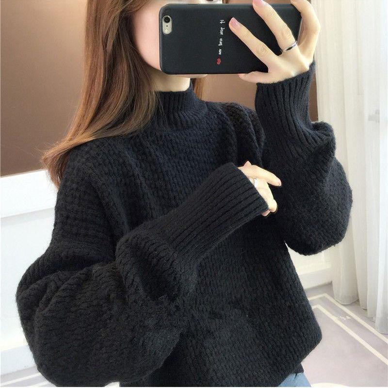 Зимний женский толстый полувысокий свитер для женщинЖенский свободный свитер на осень/зиму