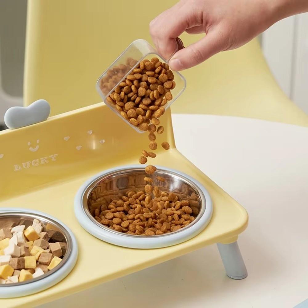 Anti-slip Pet High-foot Bowl Love-heart Double Bowl Cat Feeder Bowl  for Puppy and Cat