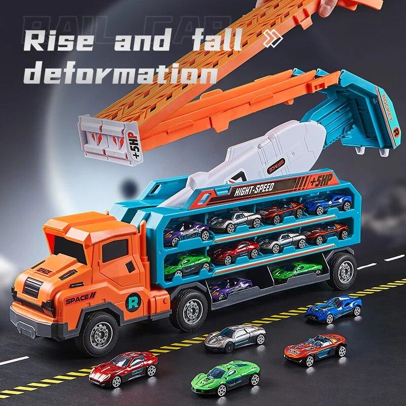 Coaster Racetrack Car-Rocket Lift Transformed Racing Car Combination Large Car Transporter Truck Folding Track Vehicle Kids Gift