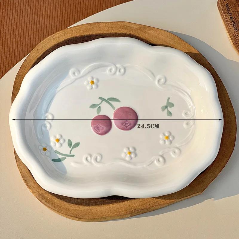 Креативный рельеф, расписанный вручную, столовая посуда, тарелка, симпатичная керамическая миска, поднос, декоративная суповая миска, кухонные аксессуары для дома