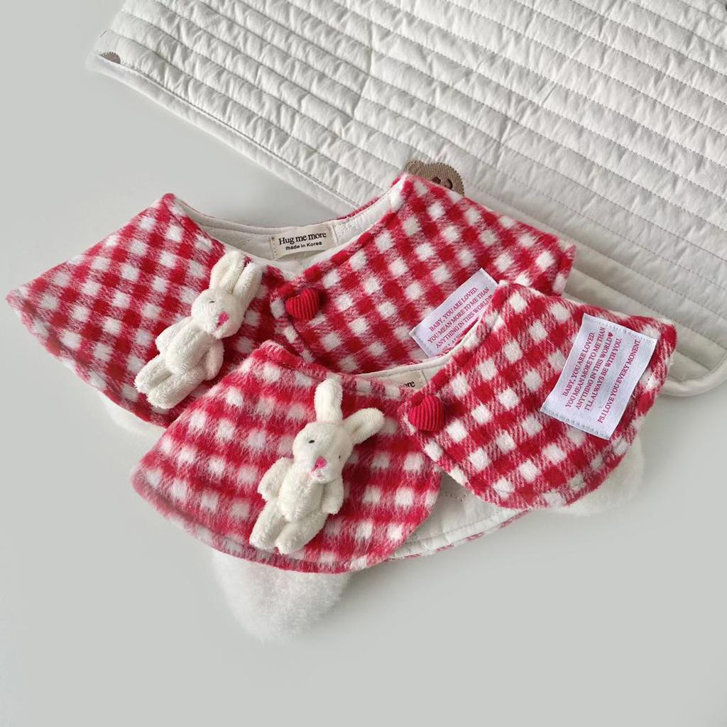 Cute Plush Rabbit Ear Decor Pet Cloak Lattice Pattern Festival Saliva Towel Puppy Kitten Collars Adjustable Pet Scarf