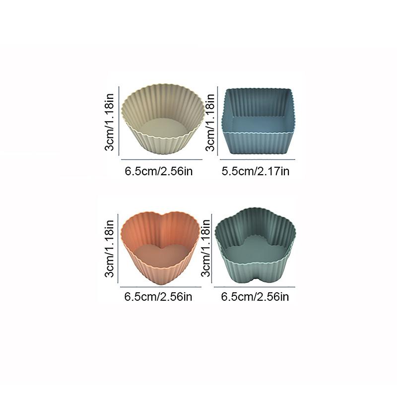 8Pcs Multi-Shape Silicone Cupcake Liners Baking Cups Non-Stick Reusable Diy Cake Pudding Muffin Liners Pastry Cake Baking Mold
