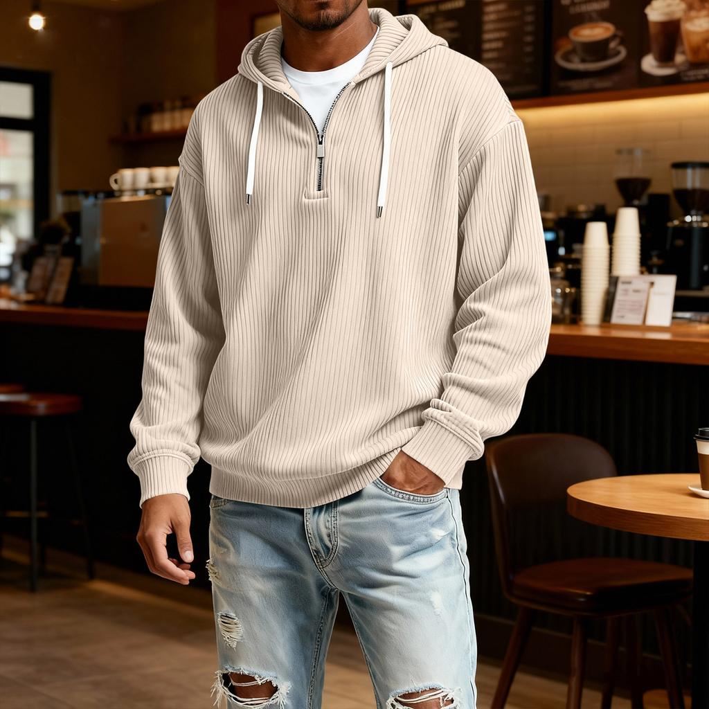 Мужская повседневная однотонная толстовка с капюшоном на молнии, повседневная футболка с длинным рукавом на молнии