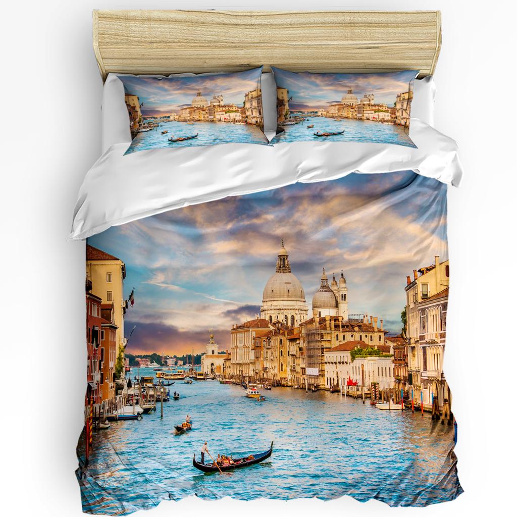 Морская Парусная Лодка Голубое Небо Белые Облака 3 предмета Комплект Постельного Белья Для Спальни Двуспальная Кровать Домашний Текстиль Пододеяльник Покрывало Наволочка