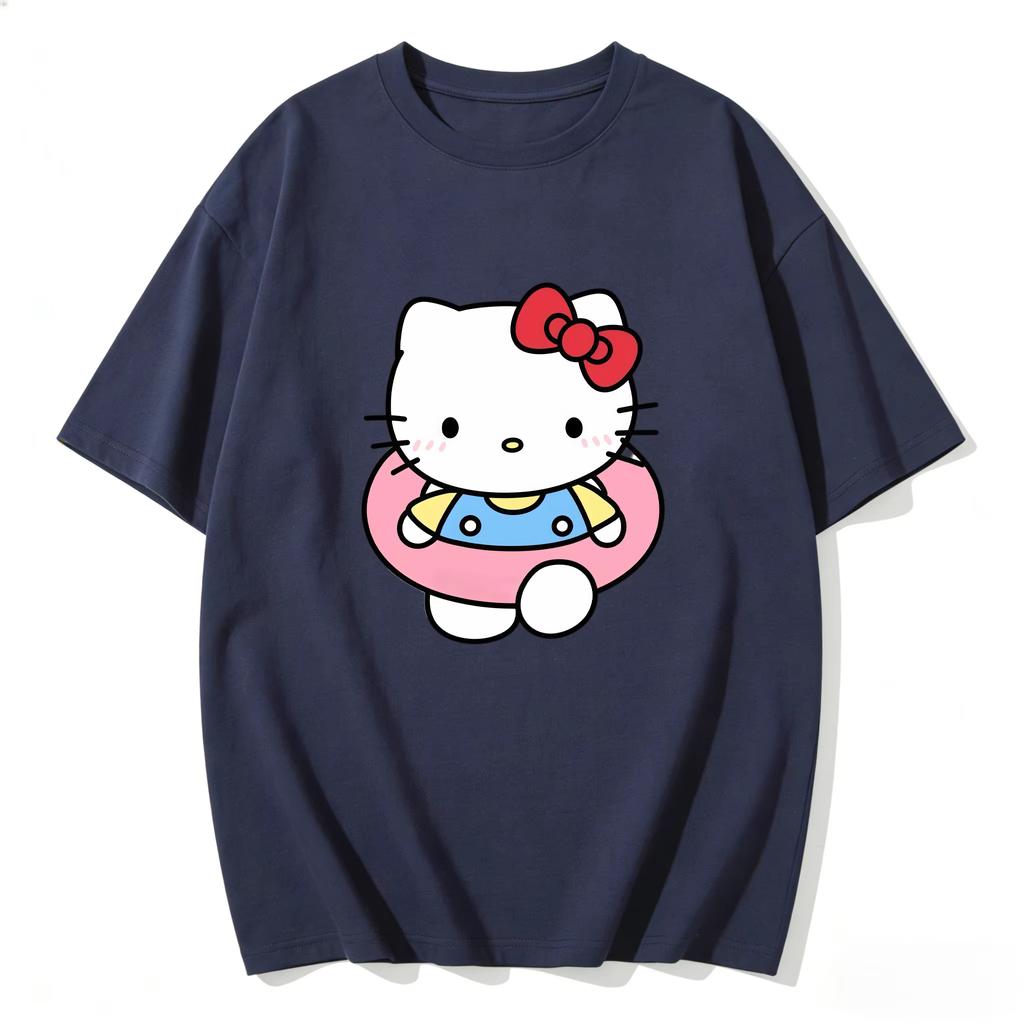 Summer Hello Kitty Cartoon Printed Short Sleeve Pure Cotton Tshirts Womens Family Matching Outfits Harajuku Yk Tops Tee