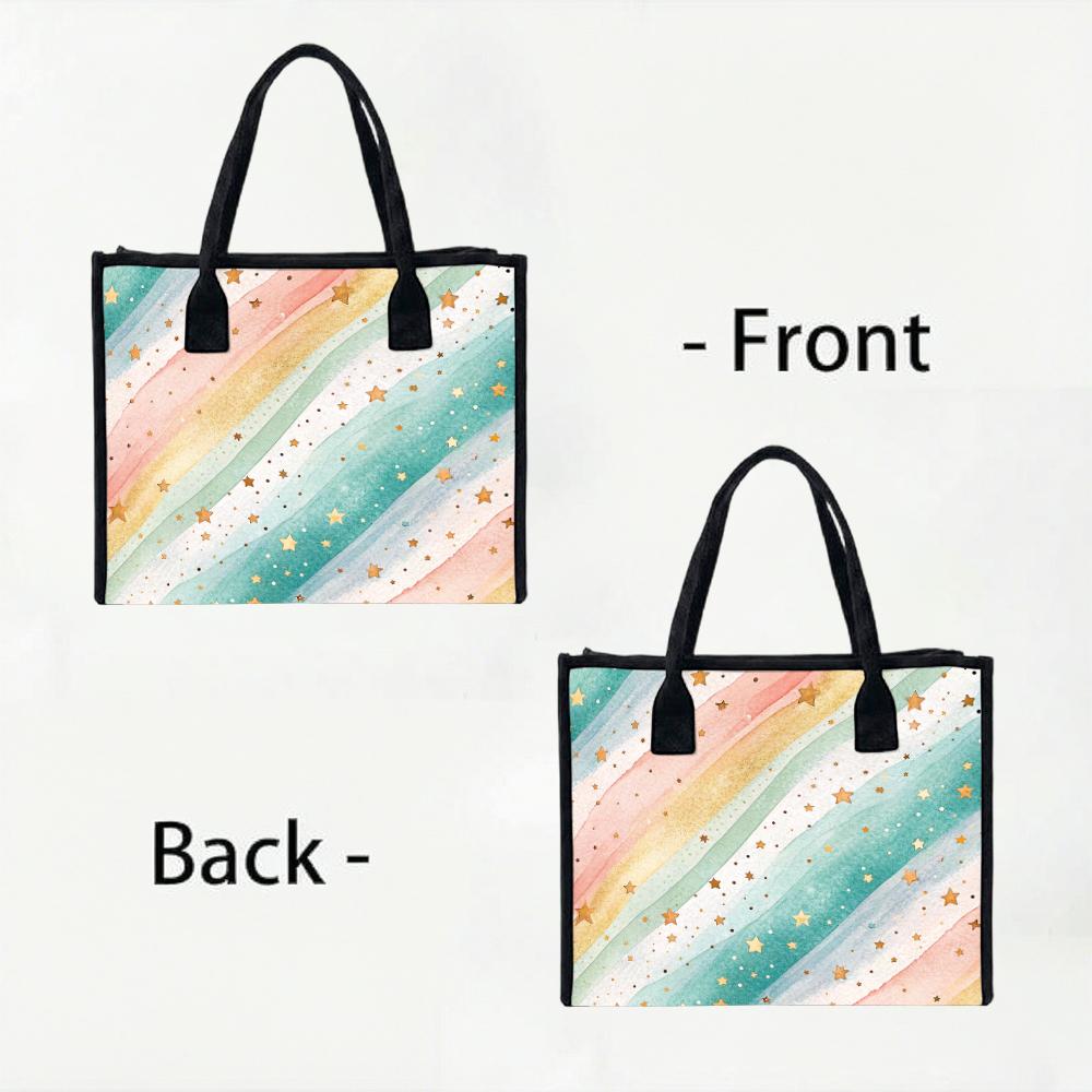 Women Rainbow Star Print Tote Casual Large Capacity Handbag for Daily Shopping Travel