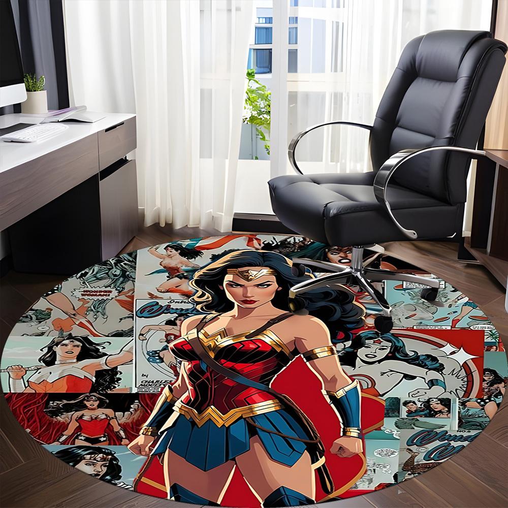 1 шт. Круглый ковер Wonder Woman из комиксов для офиса, под офисные стулья, спальни, гостиной, домашний декор, декор комнаты, доступен в различных размерах