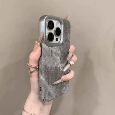 Ретро Джинсовый Узор Рендер Текстура Гальванизированная Кромка Ударопрочный Защитный Чехол для Телефона для iPhone 16 ProMax 15 Plus 14 Pro 13 12 Pro Max 11