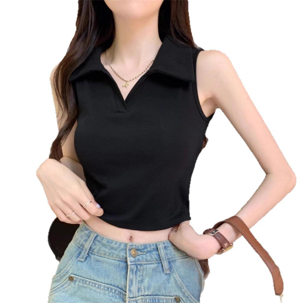 Женская летняя майка-поло 2025 года, белая, без рукавов, с воротником-поло - Закрывает подмышки, для ношения как внутри, так и снаружи