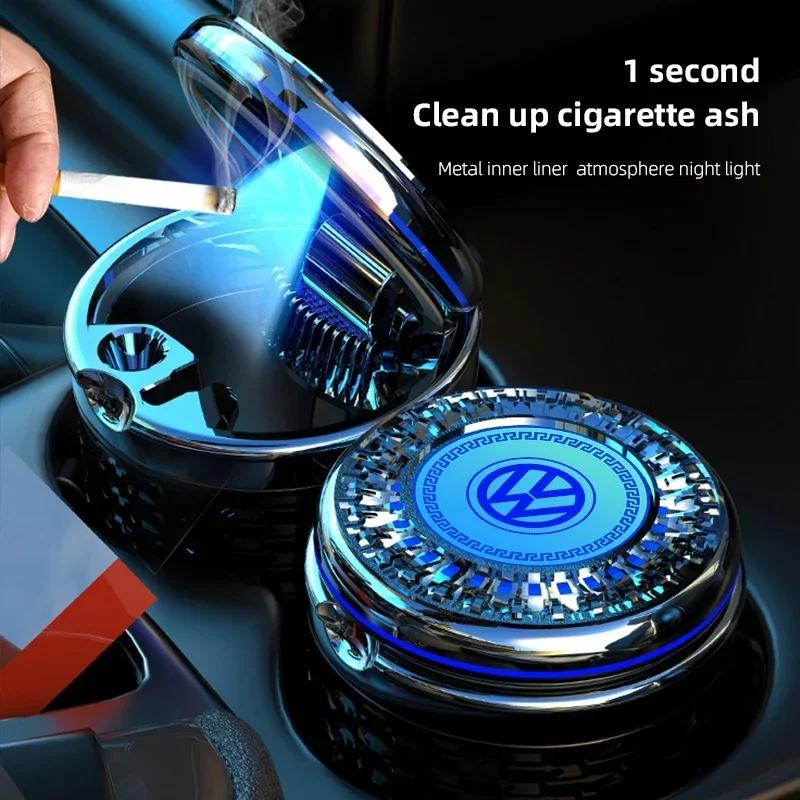 Portable Car Ashtray With LED Light Cigarette Ash Holders Cup For VW GTI Polo Golf Passat Tiguan Arteon Touareg Taigo Jetta CC