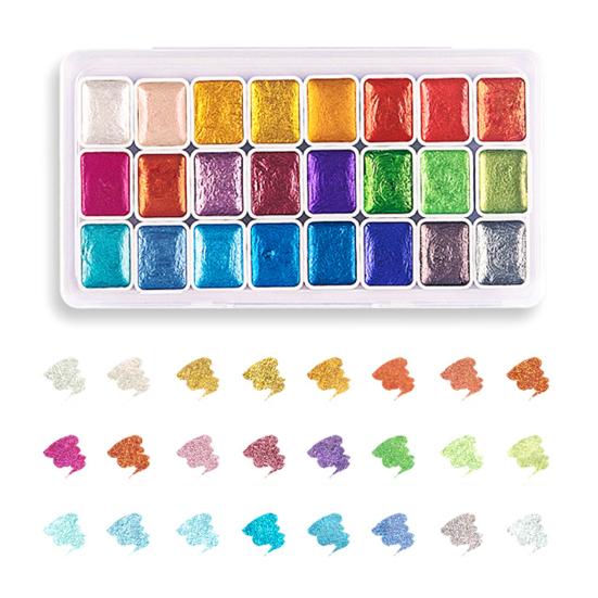 1 Box 1ML Watercolor Paint Metallic Glitter Watercolor Pigment Portable Vibrant Solid Paint Box for Artists