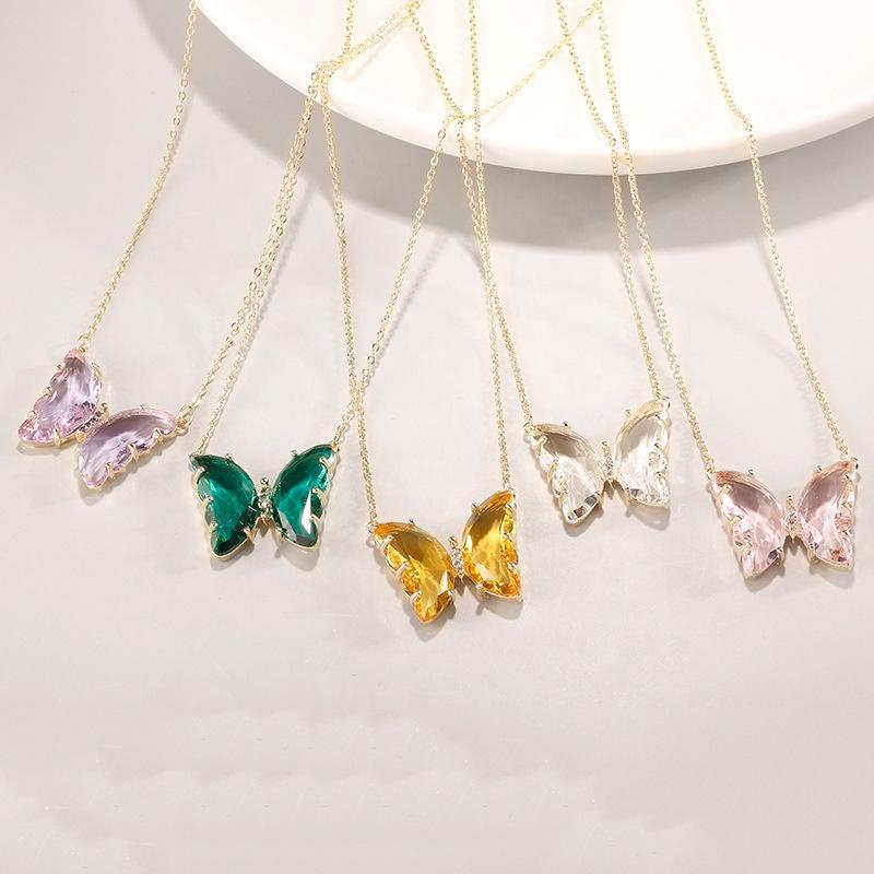 SSeeSY Customised Cheap Jewelry Sweet Cool Style Stainless Steel Gold Plated butterfly Crystal Tarnish Free Necklace