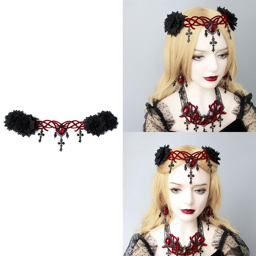 Goth Headband Goth Head Chain Flower Crowns For Women Lolita Forehead Chain Goth Crowns Gothics Tiaras Headpiece