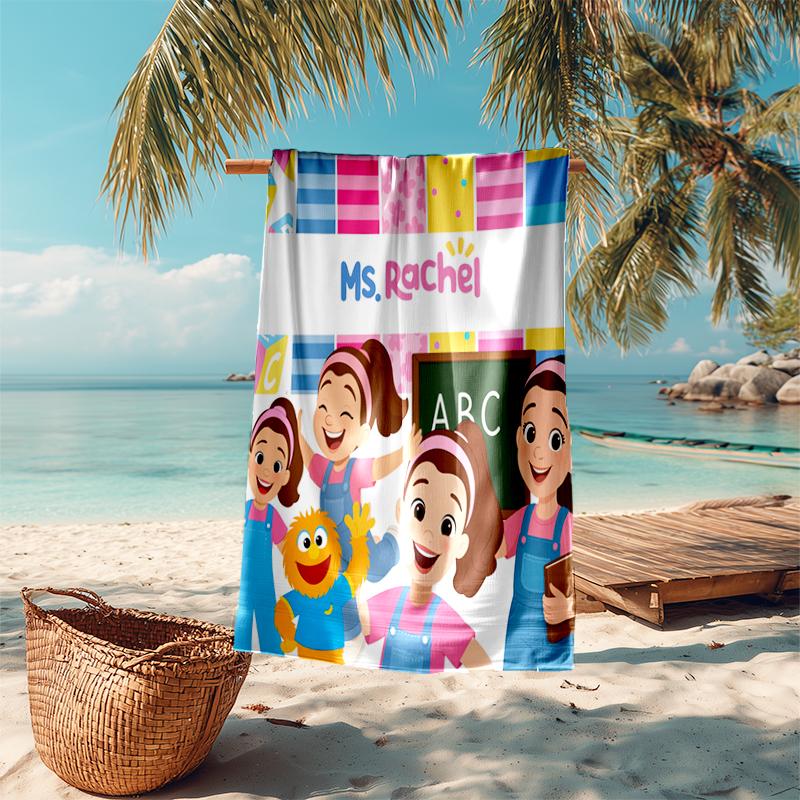 Beach Towel with Ms. Rachel1 Pattern - soft,absorbent,machine washable Lightweight&Modern,swimming,Travel Essentials