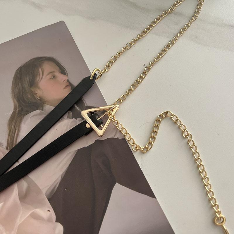 Модные женские поясные цепи с металлической треугольной пряжкой, тонкий пояс, шикарный кожаный пояс для пальто, платья, декоративные пояса, ремень