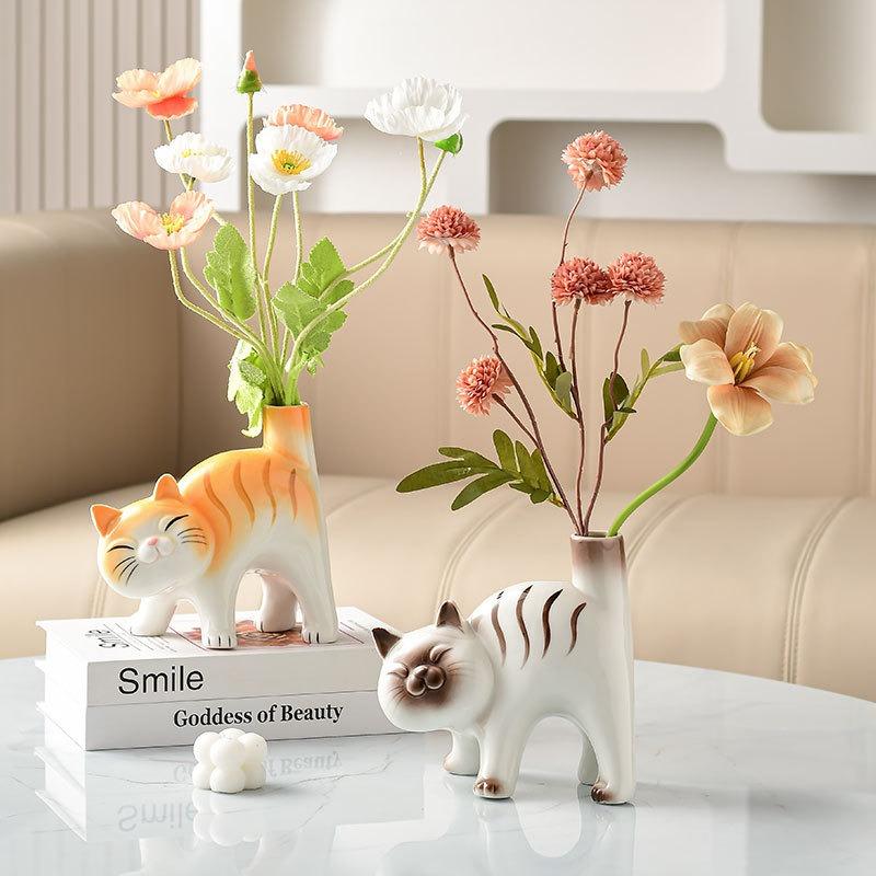Милая керамическая ваза-кошка, гидропонная ваза, настольное украшение, домашний декор, садовое украшение