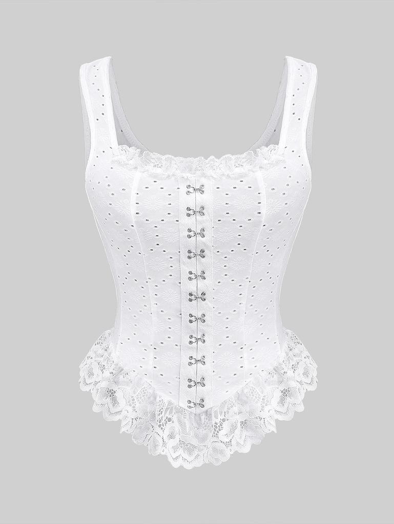 Rosegal Готический Пуантель Ажурный Жаккардовая Вышивка Кружевная Отделка Баска Подол Застежка-крючок Майка