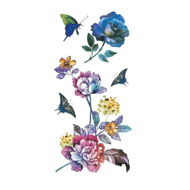 Наклейка с изображением цветка голубой розы, большой узор в виде цветка сливы, водонепроницаемая наклейка с изображением цветка на руке, образец татуировки