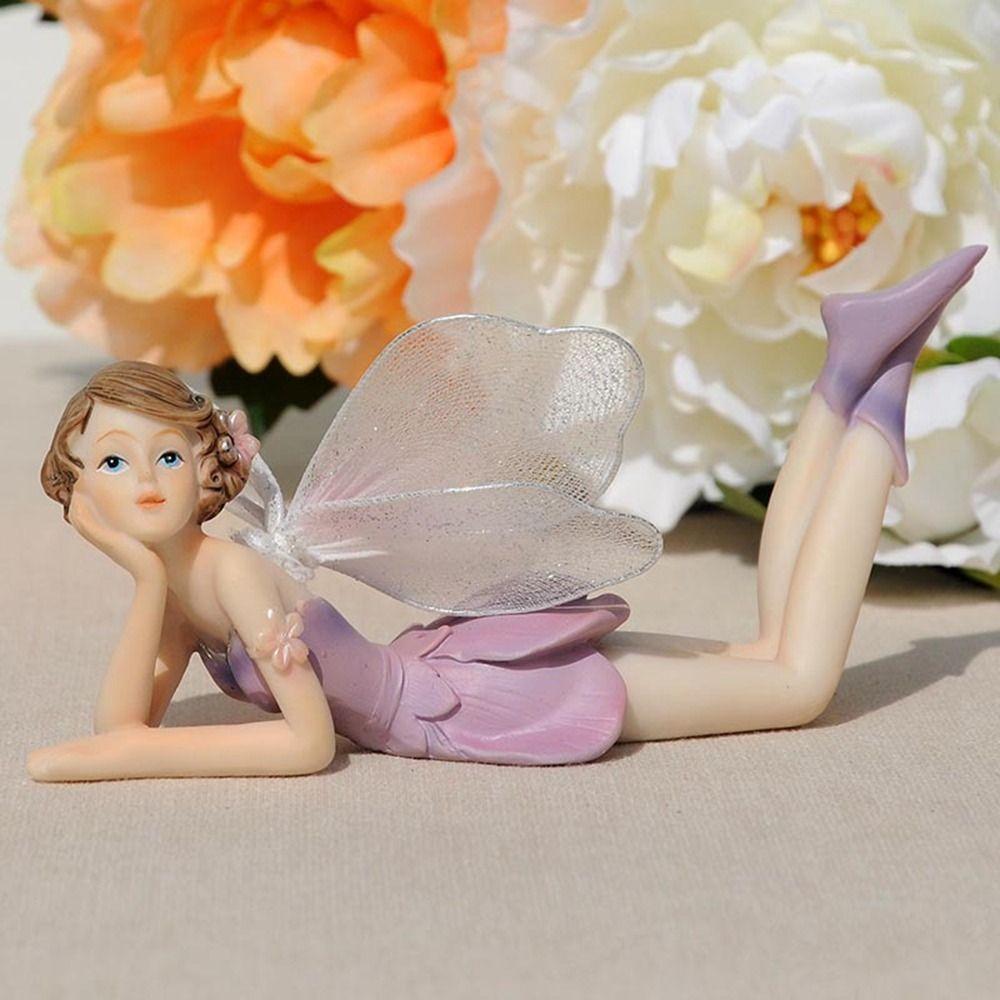 Purple Fairy Girl Miniature Winged Angel Flying Miniature Gift Flower Fairy Figurine  Desktop