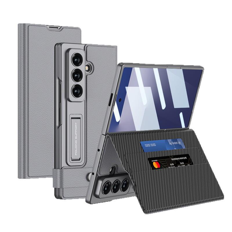 Кожаный чехол-бумажник Samsung Z Fold7 со слотом для карт и подставкой - Модный деловой дизайн