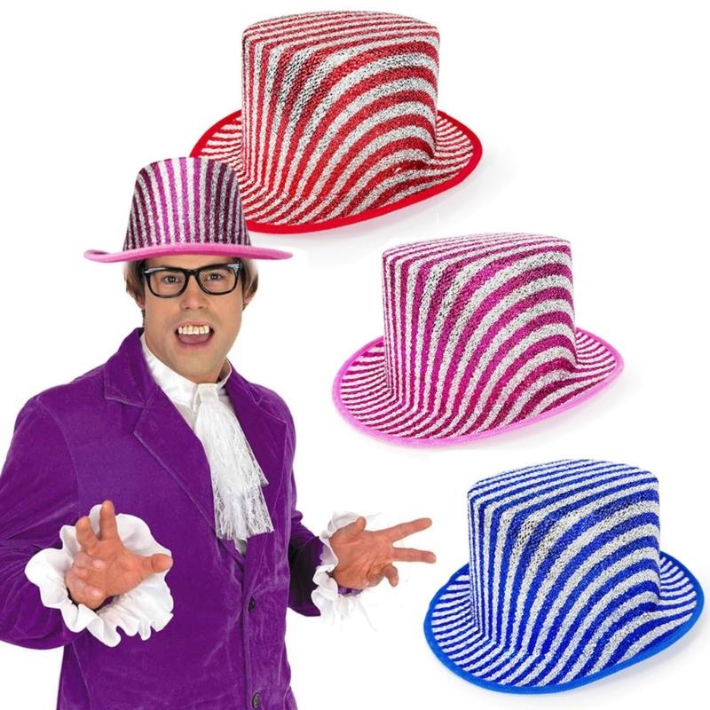 Magicians Style Stripe Top Hat In With Metallic Finish For Costume Party Stage Performances Fashion Accessory