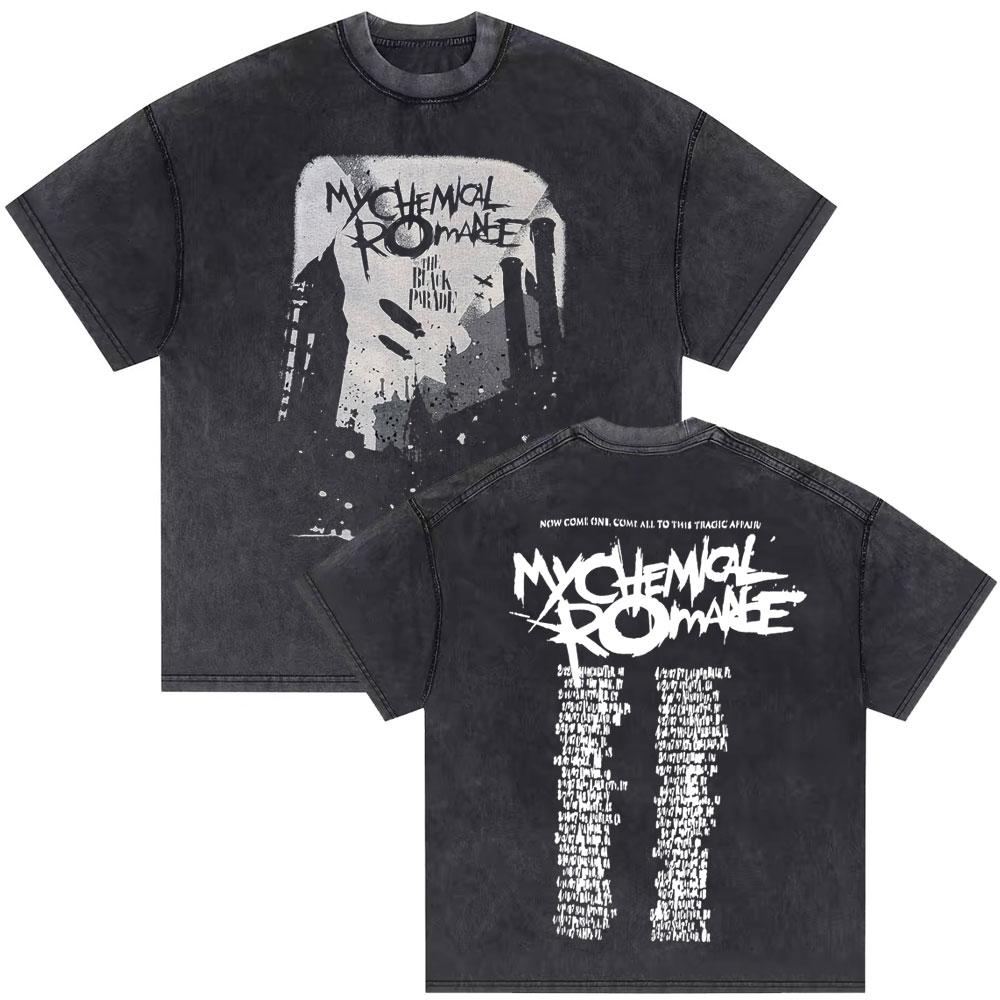 Washed Vintage My Chemical Romance Double Sided Print T Shirt Men Women Casual Oversized Tshirts Man Punk Emo Rock Tops Tshirt