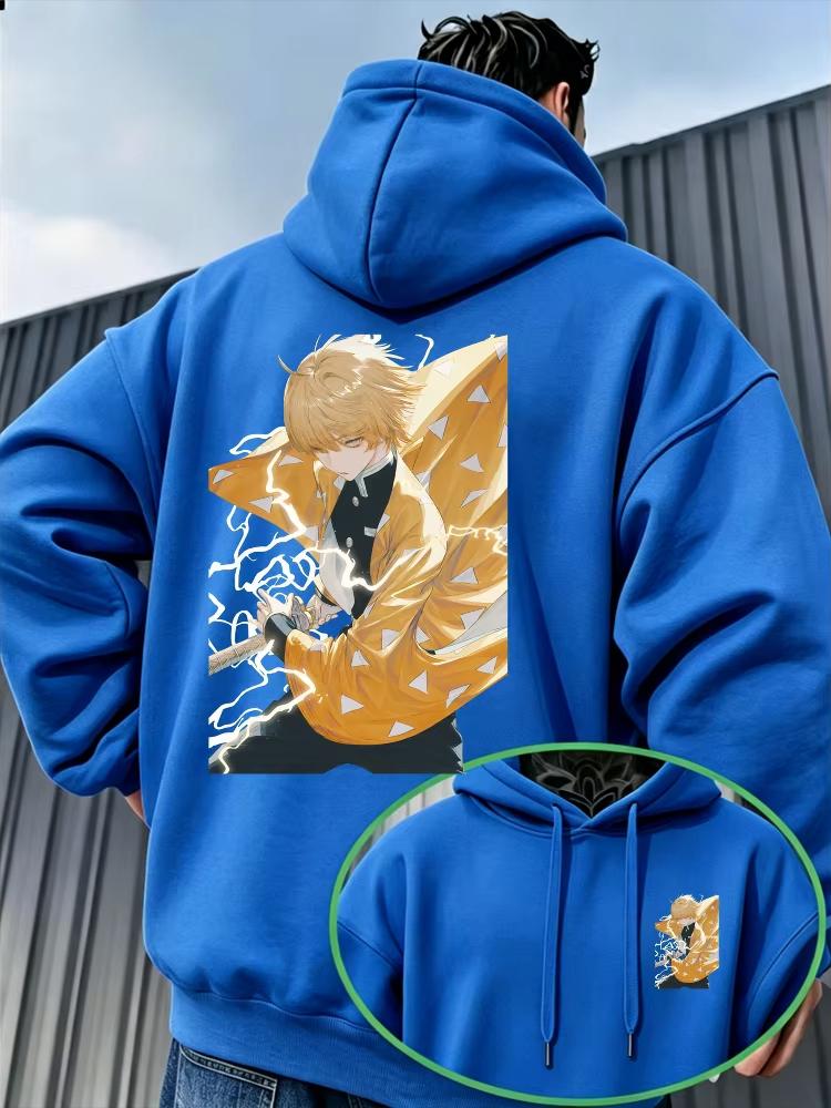 Demon Slayer Men's Hoodie Zenitsu Agatsuma Anime Fleece Sweatshirt High Quality Warm Autumn Winter Pullover Women And Men Hoodie