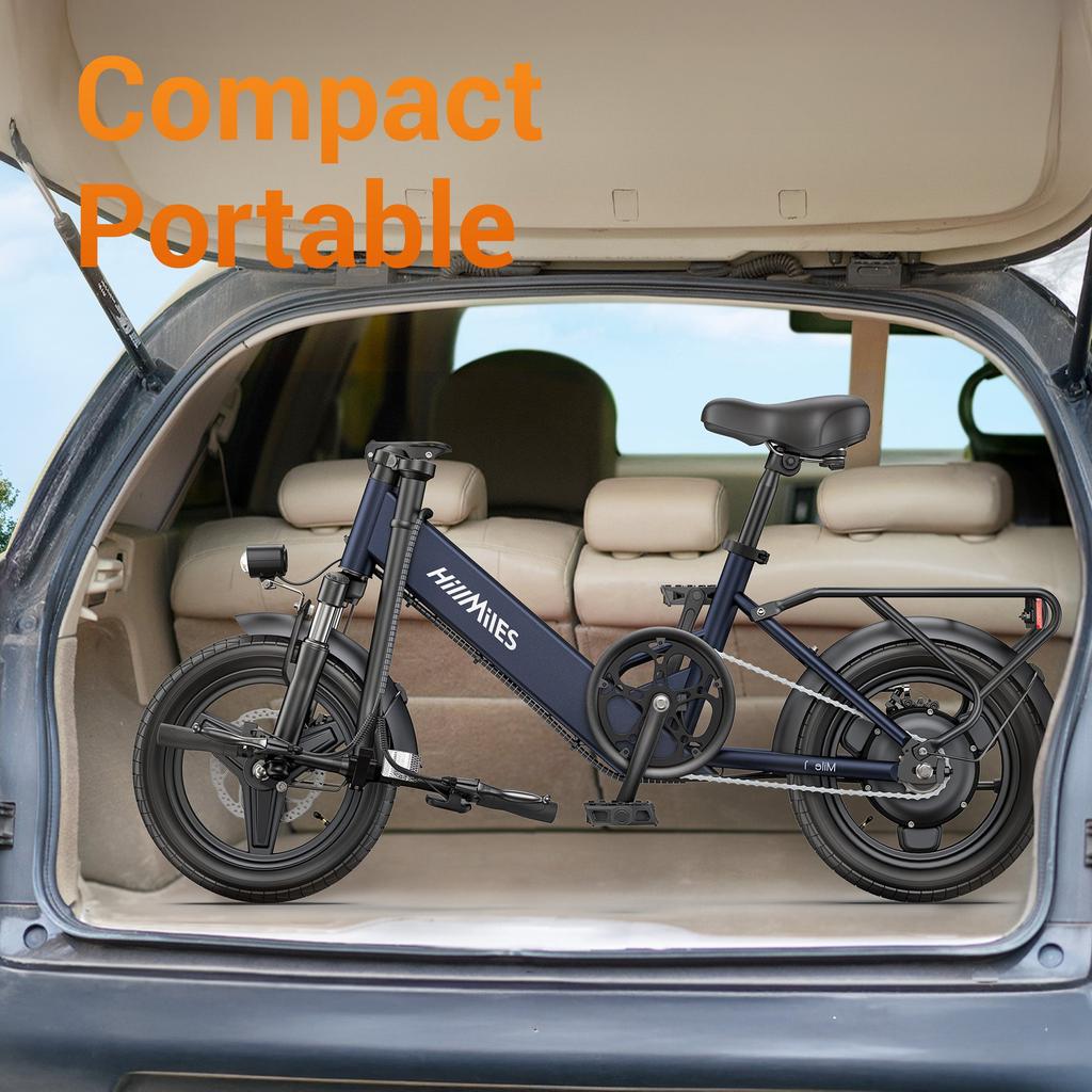HillMiles Mile 1 14" Portable Folding Electric Bicycle with 250W 36V10.4Ah, Disc Brakes, Step-Through Frame for Daily Commute & Leisure