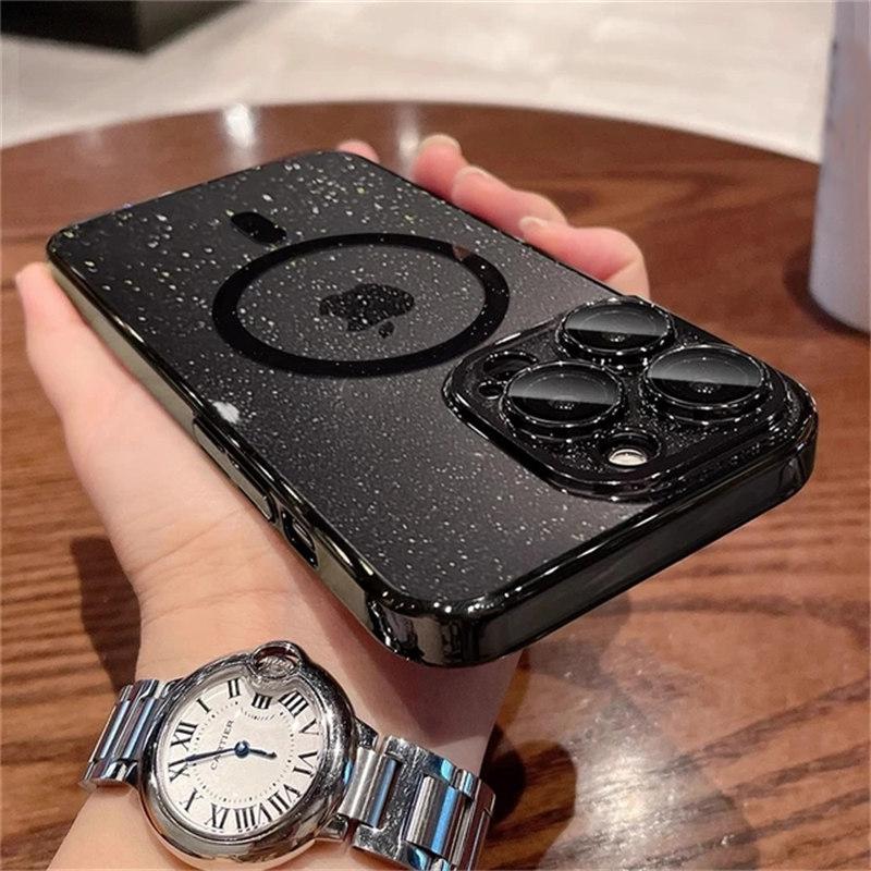 Роскошное покрытие для Magsafe, магнитный чехол с беспроводной зарядкой для iPhone 15 14 Plus 13 12 Pro Max 11, прозрачный блестящий жесткий тонкий чехол из ПК