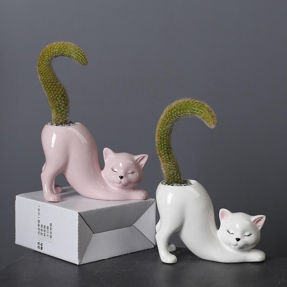 Cute Cat Tail Cat Tail Succulent Planting Pot Ceramic Flower Vase Flowerpot Decoration Accessories