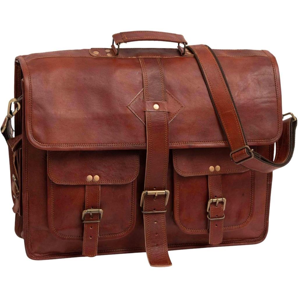 Vintage Leather Laptop Bag for Men Full Grain Large Leather Messenger Bag for Men with Rustic Look Best Leather Briefcase