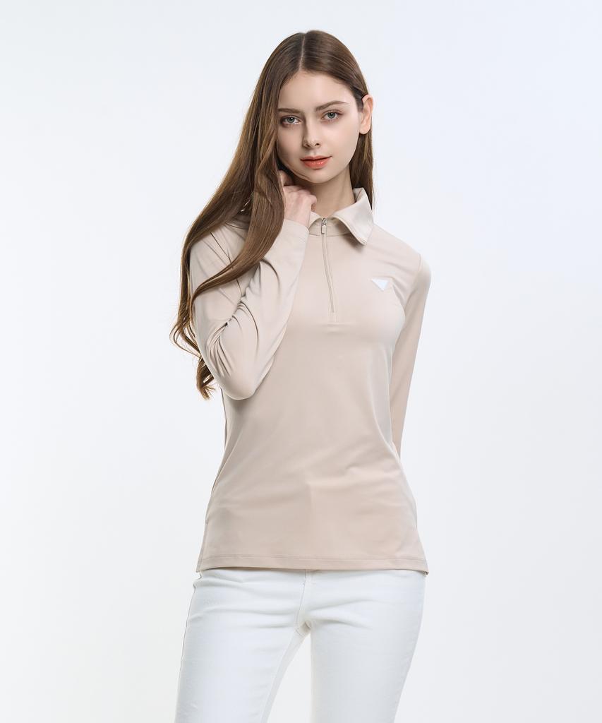 2ELA [2Pack] Ruffle Line Women'S High-Neck Half-Zip Long-Sleeve T-Shirt 4 Colors (Type B)