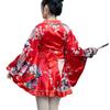 Kimono Short Yukata Sexy Kimono Mini Dress Floral Plain Bathrobe Nightgown Free Size [ZYJ] Women's See-through V-Neck (Peacock Print-Red)