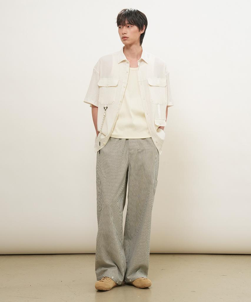 GENERALIDEA Man Pocket Wrinkle Half Shirt [Ivory] / Gf1Msh006