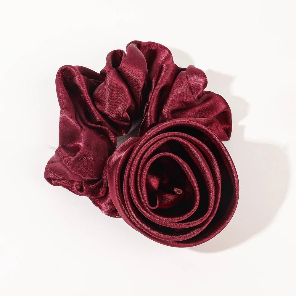 Flower Design Korean Hair Bands Satin Material Big Flower Scrunchies Satin Hair Rope Korean Style