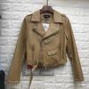 Корейский стиль Маленькая кожаная куртка для женщин, короткая, весна и осень, новый стиль, молния, украшенная, хаки, мотоциклетная куртка, модная