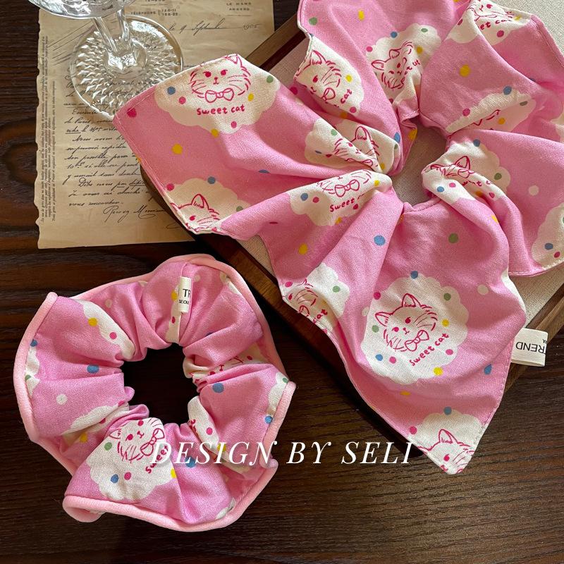Sweet Cat Pink Scrunchie Colorful Polka Dot Hair Tie Korean Style Hair Accessories