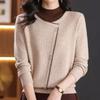 Navava Women Slant Color Block Point Half Polo Long Sleeve Knit Top Nk3547