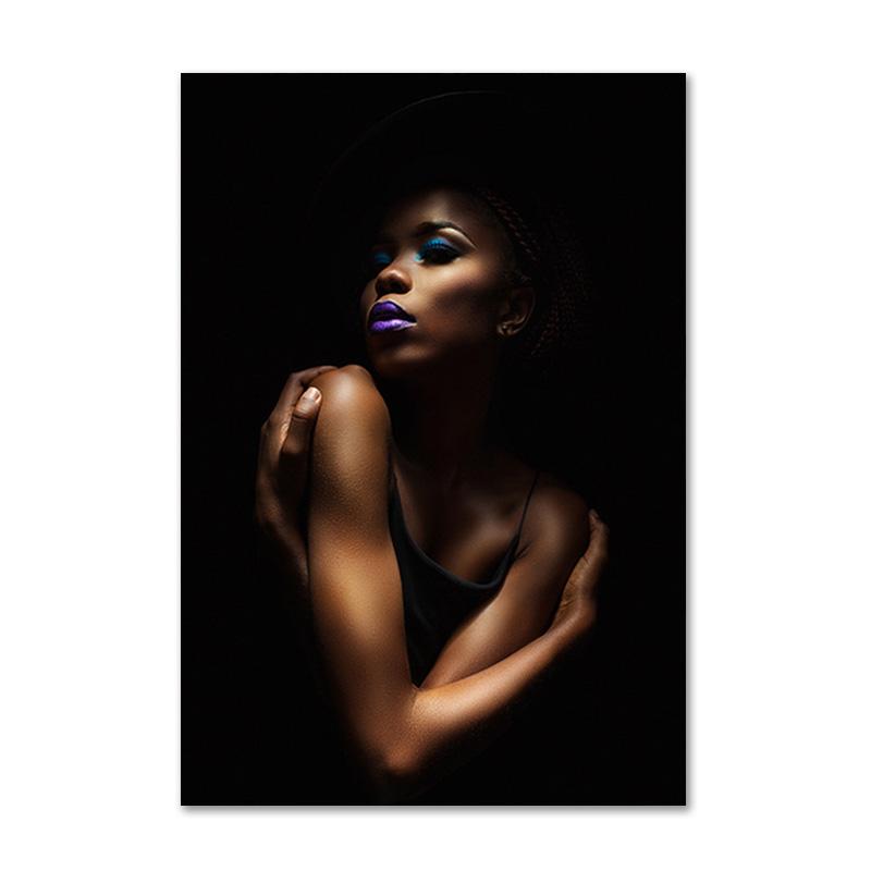 Черно-золотой африканский художественный постер с принтом, женская картина на холсте, настенная живопись Cuadros, скандинавское украшение, домашняя картина для гостиной