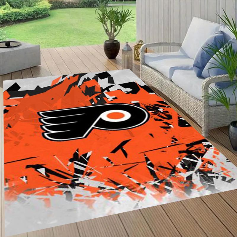 Flyers Hockey Team Football Pattern Soft Area Rug Non Slip Indoor Floor Carpet Sports Decor Mat for Bedroom