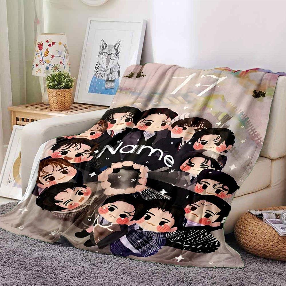 17 Members In Chibi Style Lightweight Customizable Blanket Personalized Text Soft Warm Cozy Versatile For Sofa Couch Office Bed Picnics Four Seasons