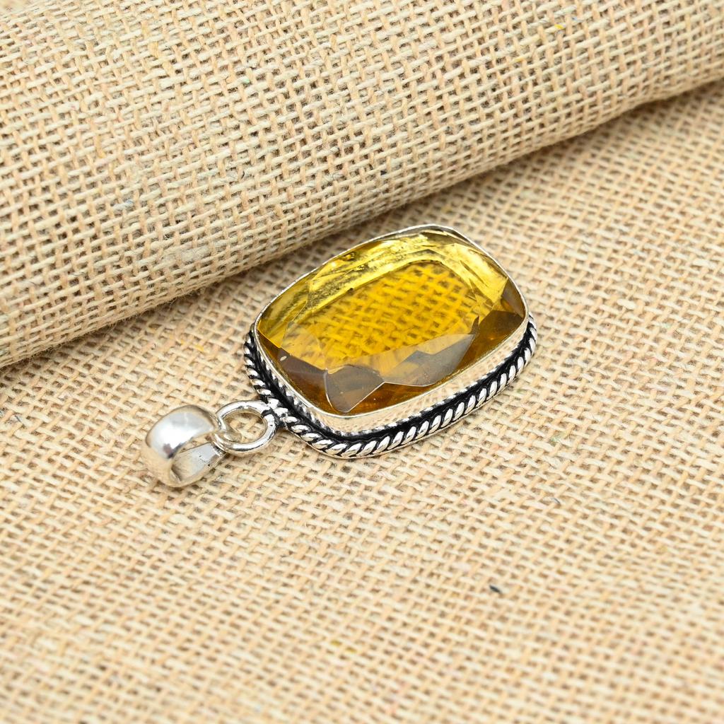 Citrine Gemstone 925 Sterling Silver Handmade Pendant Elegant Jewelry