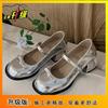 Coarse Heel French Mary Jane Shoes 2025 New Summer Light Mouth with Skirt Fairy Style Silver Round Head Small Leather Shoes