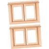 2 Pieces Dollhouse Window Toddler Toy Miniature Gnome Door Undyed Wood Window Games Fairy Garden Accessories Toddler Ornament Toy