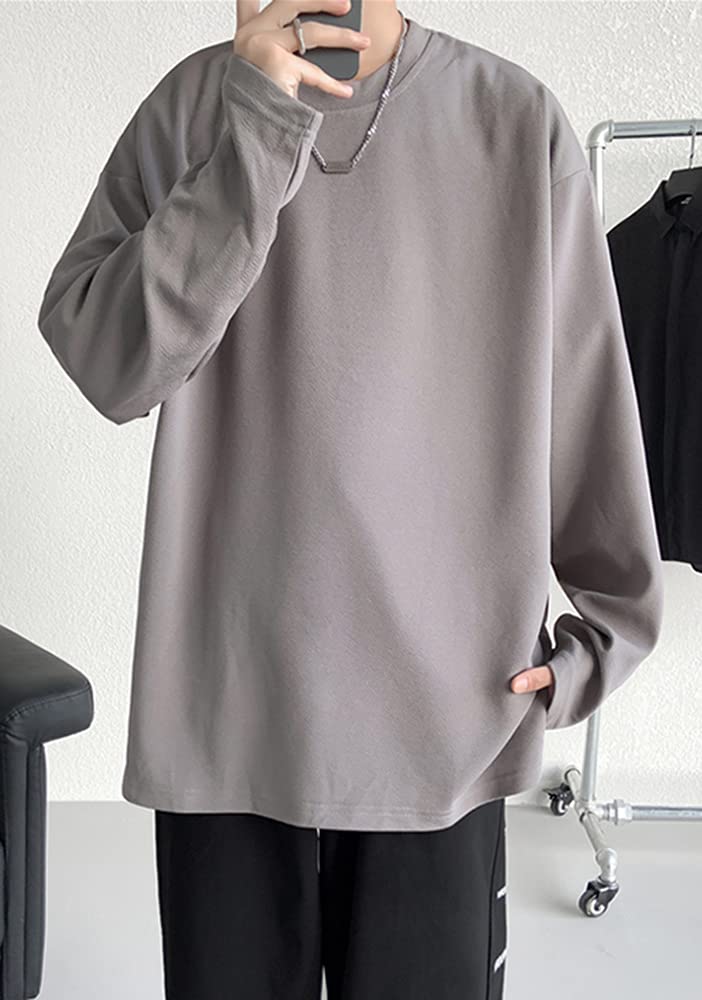 Long Sleeve Autumn Cut and Sewn [Poperdision] Men's T-Shirt, Clothes, T-Shirt, Clothes, Men's Fashion, Large_Size, Plain, Light, Soft, Silhouette,