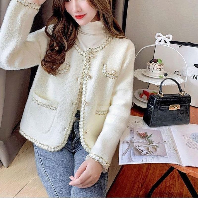 Кардиган, пальто, осенне-зимнее пальто с небольшим ароматом ветра, корейское флисовое пальто с имитацией норки, женский короткий вязаный свитер, кардиган