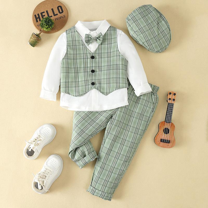 Spring/Autumn Boys' Formal Vest Set: Flower Boy Host Outfit, Children's Performance Suit, 1-Year-Old's Costume
