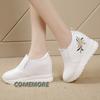 New High Heels Embroidered Shoes Casual Black Women's Sneakers Leisure Platform Shoes Slip-On Breathable Height Increasing Shoes