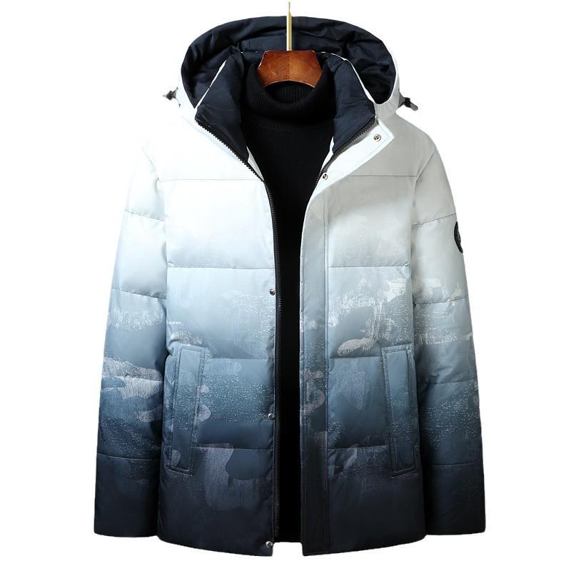 Мужская градиентная зимняя куртка на белом утином пуху - Толстая, теплая, модная студенческая куртка с капюшоном